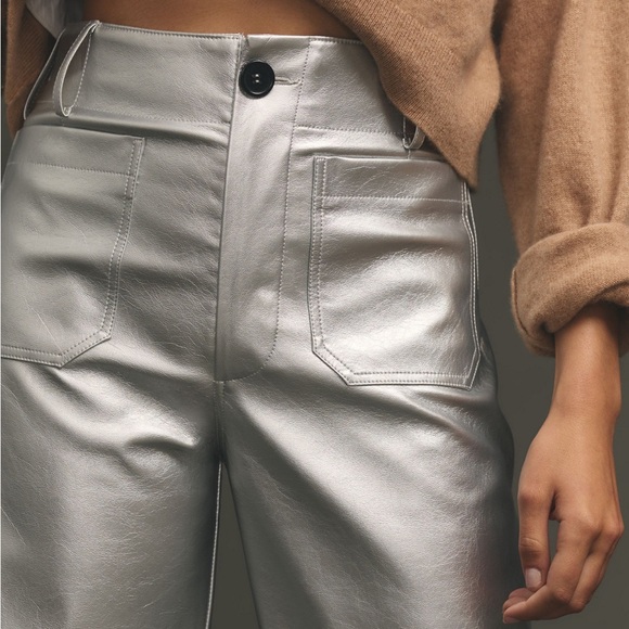 Anthropologie Colette Cropped Vegan Leather Metallic Pants - Picture 3 of 9